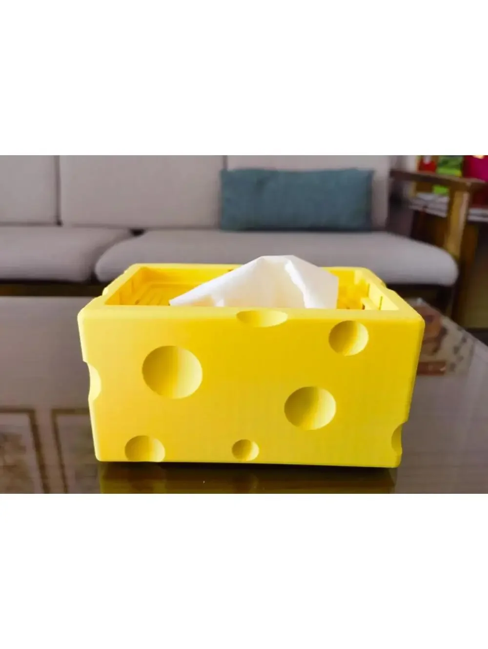 3D Printed Cheese Style Tissue Box – Desktop Napkin Holder with Pull-Out Bottom